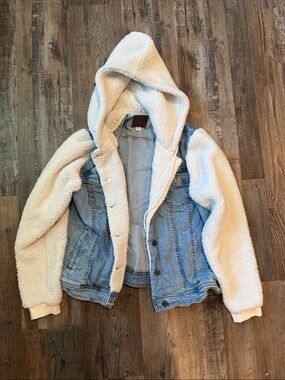 Denim Jacket with Sherpa Hood/Arms